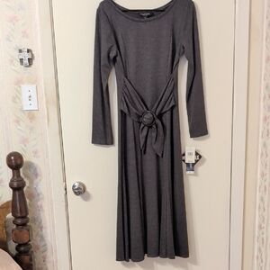 Vintage Perceptions Grey/Black Small Checked Long Dress With Tie Accent, 12